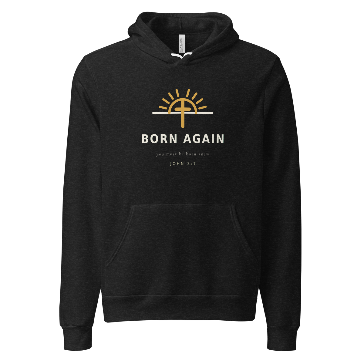 BORN AGAIN Black Heather Hoodie — Back View