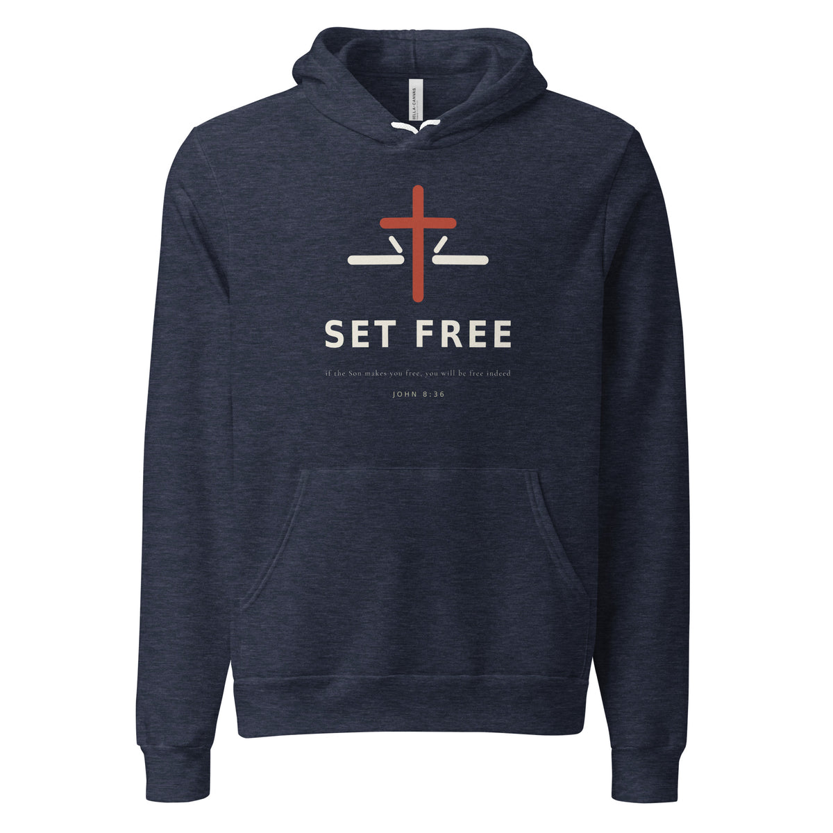 SET FREE Heather Navy Hoodie — Front View