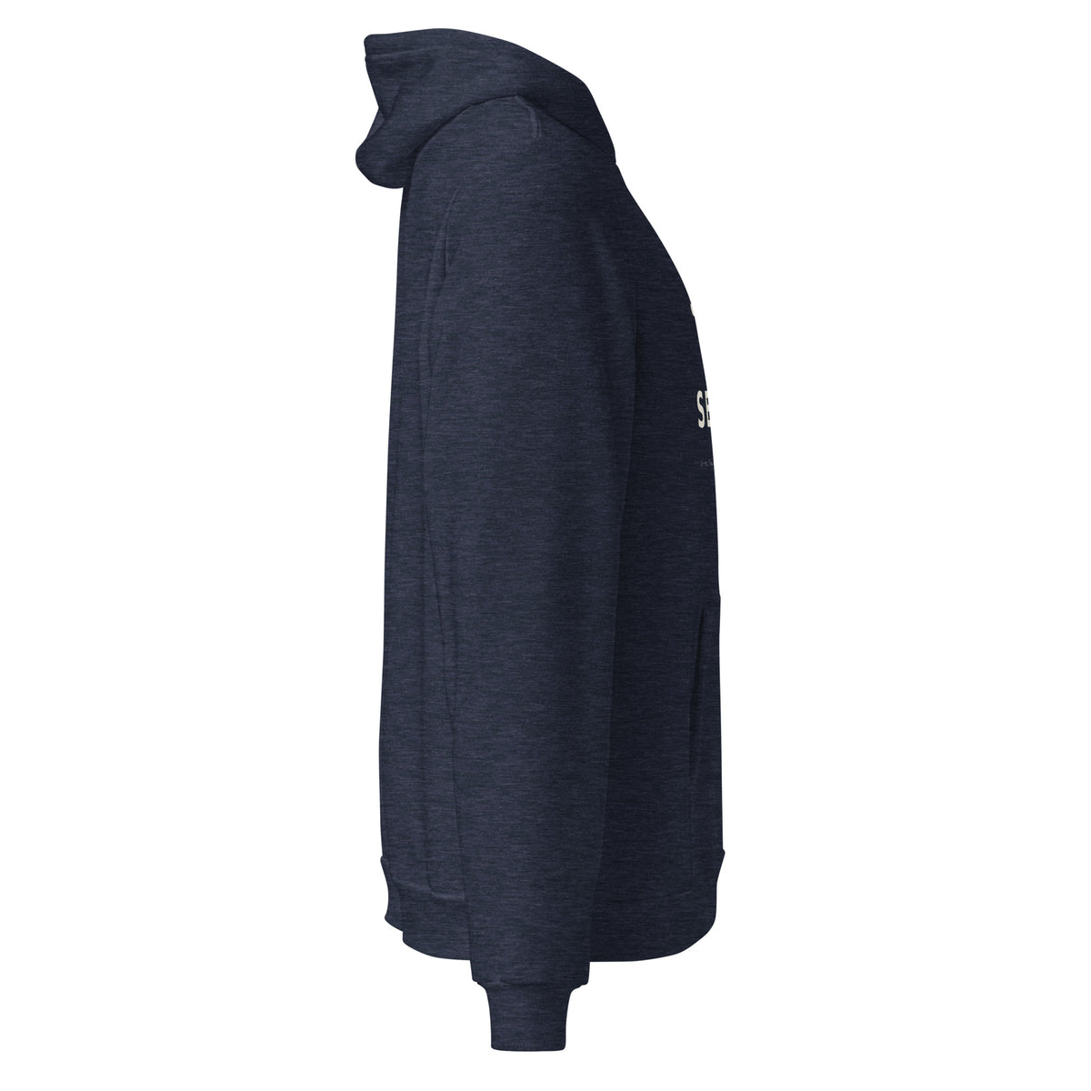 SET FREE Heather Navy Hoodie — Right Sleeve View